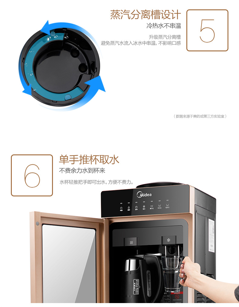 nước ion kiềm Midea / máy lọc nước làm đẹp MYR827S-W dọc đôi cửa nóng lạnh băng lạnh làm nóng nút khóa trẻ em máy ion kiềm