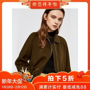 霓姿丽尔2018秋冬新款纯色羊毛双面呢大衣女系带常规版毛呢外套