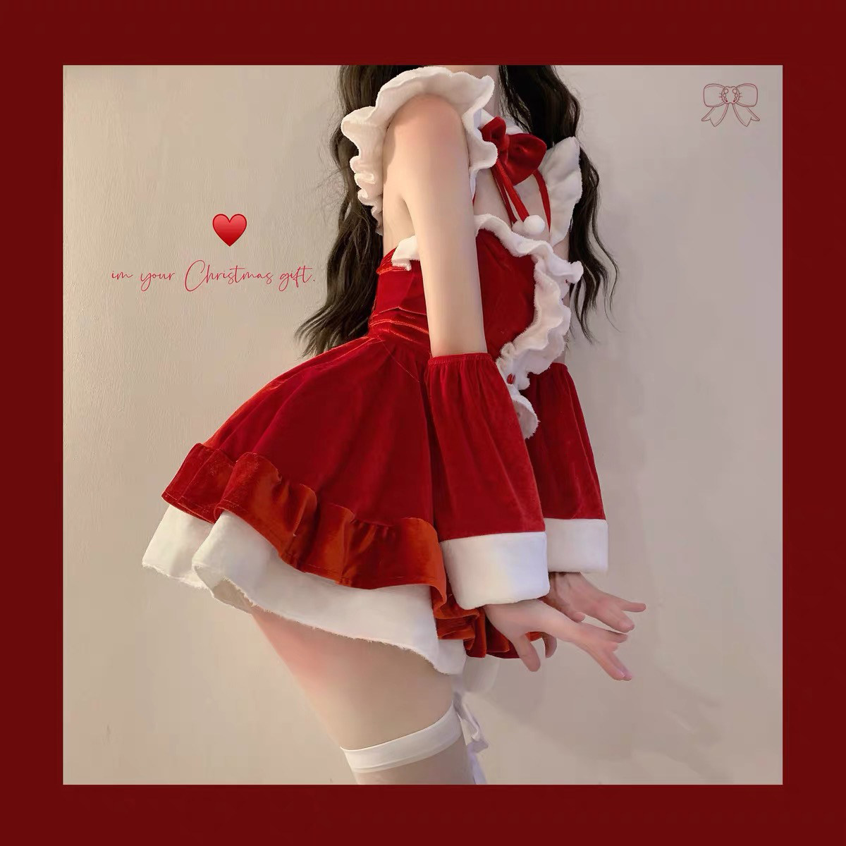 New Year's Christmas wardrobes dress with dress ambience wearing a ladies hot girl Sexy suit Autumn winter velvet hanging with skirt-Taobao