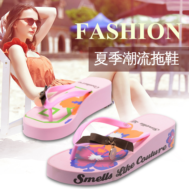Juicy Loverseva Flip-Flops, Non-Slip Summer Korean Style Wedge-Heeled Thick-Soled Beach Shoes