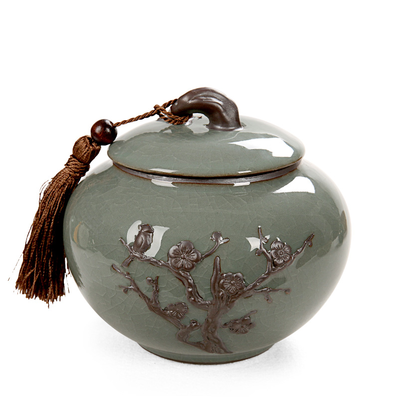 Shadow enjoy ceramic seal can wake puer tea pot of tea urn storage tea box elder brother up caddy fixings large DCXH reliefs
