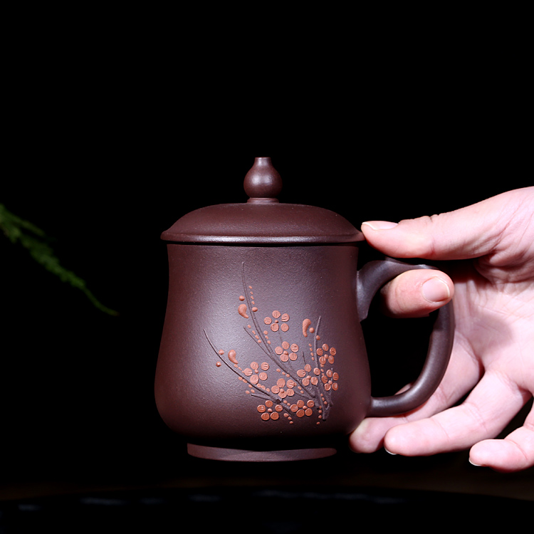 Shadow at yixing purple sand cup all hand purple sand cup lid cup ms office cup men 's cup teacups hand - made name plum flower cup