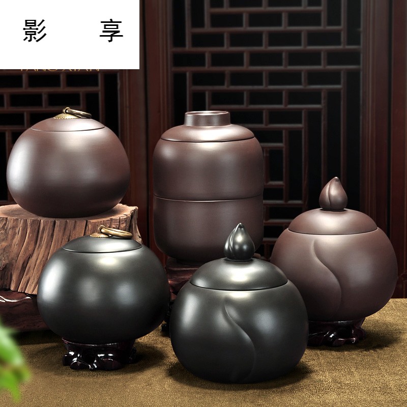 Shadow enjoy violet arenaceous caddy fixings tea to wake tea pu 'er large - sized ceramic seal tank storage tea accessories T restoring ancient ways