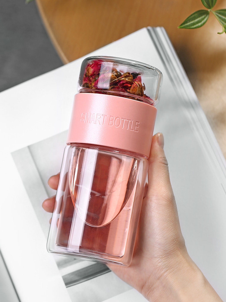 Double glass tea cup Tea water separation insulation net red water cup ins wind summer female filter cup portable male