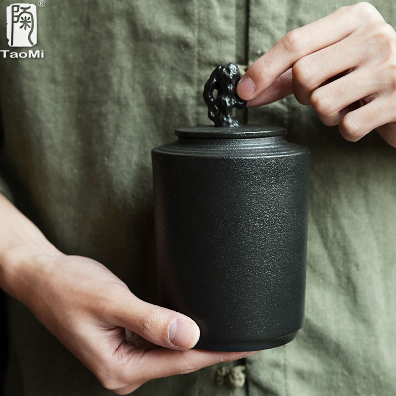 Shadow enjoy coarse pottery creative taihu huge button caddy fixings ceramic pot small wake tea storage tank with TM restoring ancient ways