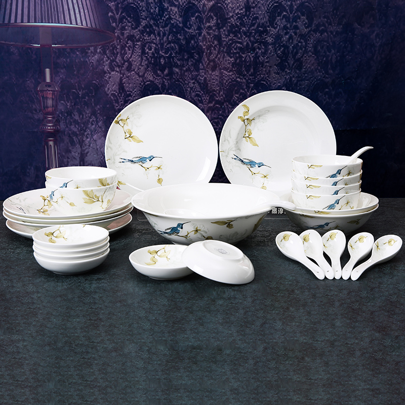 The spirit of green shadow enjoy 】 【 Chinese ipads porcelain tableware suit ceramic home dishes suit six people YQ