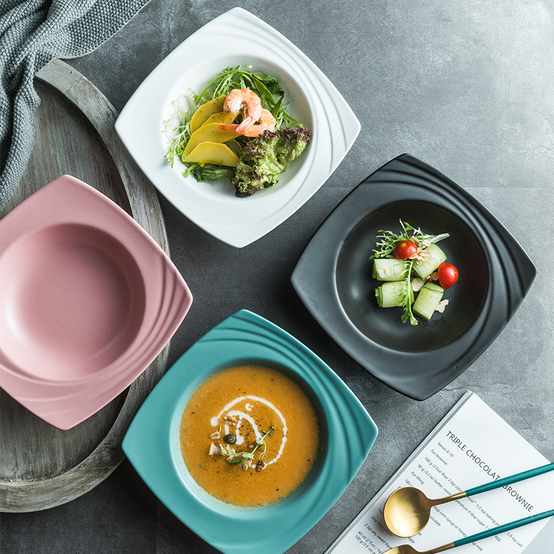 The Nordic idea square pasta dish soup plate with straw hat creative western food dish ceramic deep dish dish plate