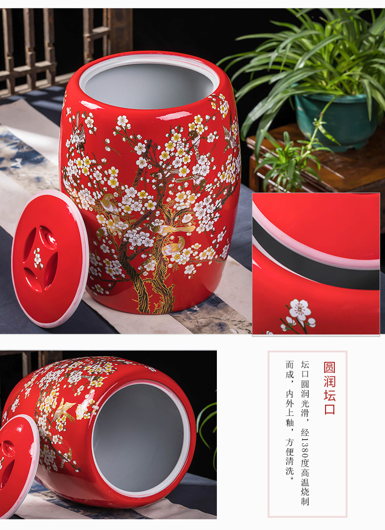 Jingdezhen ceramic barrel with cover household moistureproof insect - resistant seal storage bins 20 jins of rice storage tank 10 jins ricer box