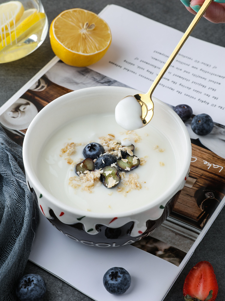 Lovely ceramic strawberry household fruit salad bowl of oatmeal for breakfast bowl noodles bowl bowl eat a single