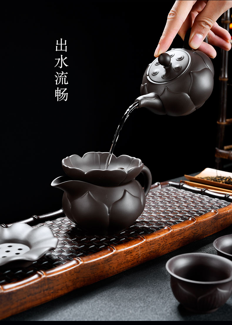 Shadow at the lotus rose violet violet arenaceous mud kung fu tea set teapot GaiWanCha sea the whole household gift box JWG cups