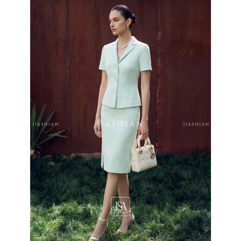 Jiashian【Lightweight, Zero-Pressure Feeling_Acetate】Summer Work Attire Short-Sleeved Blazer/Pencil Skirt Jiashian【Lightweight, Zero-Pressure Feeling_Acetate】Summer Work Attire Short-Sleeved Blazer/Pencil Skirt