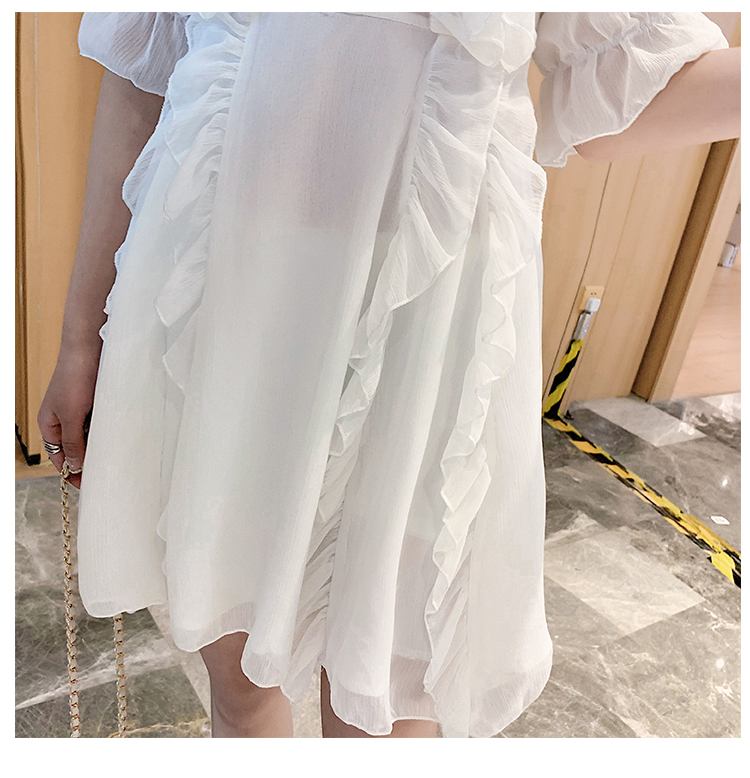 VK旗艦店 韓國風名媛木耳邊雪紡短版V領短袖洋裝