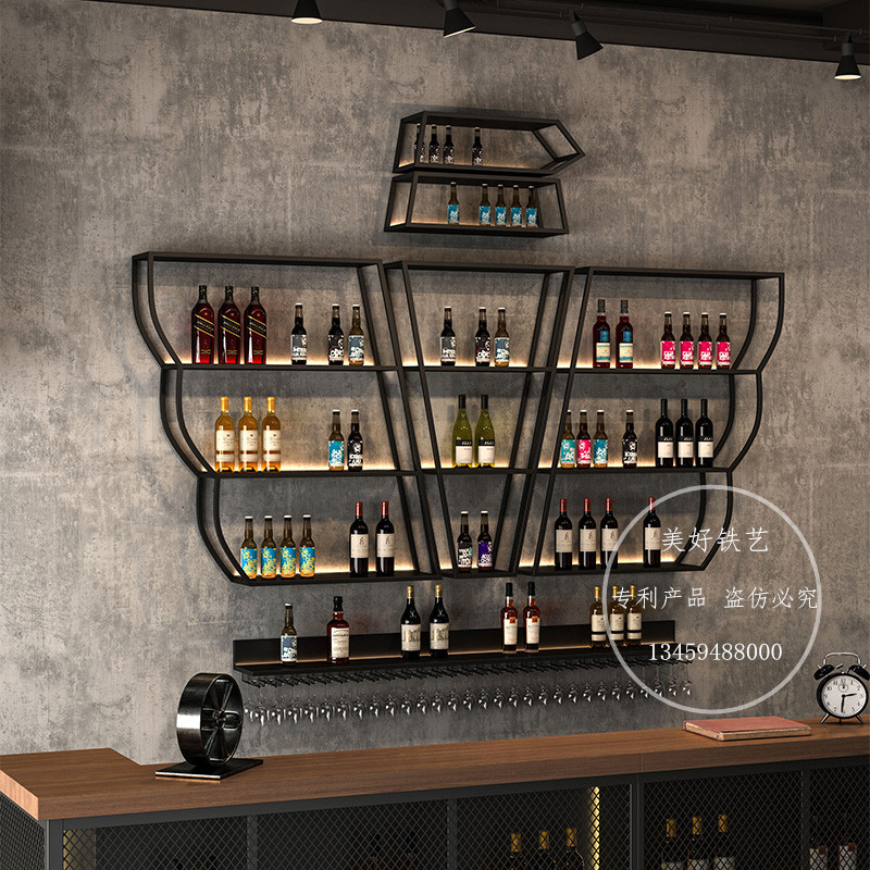 Cabinet wall hanging creative wall bar counter shelf wrought iron industrial style commercial bar wine cabinet shelf display wine rack