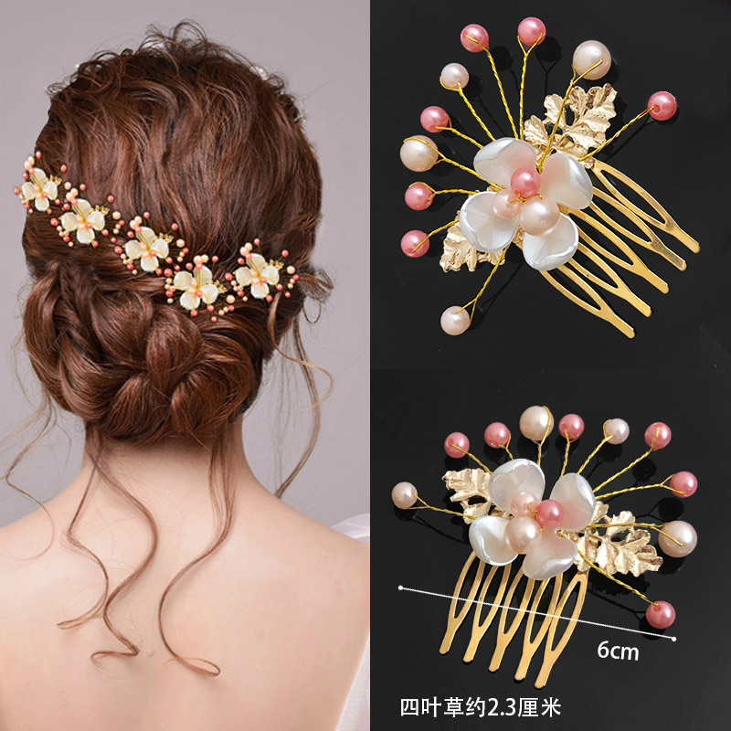 Cô dâu vương miện cưới tấm tóc trắng hoa bướm ngọc trai lưới kẹp tóc hoa tiên tóc phụ kiện tóc chải Hàn Quốc - Phụ kiện tóc dây buộc tóc đẹp