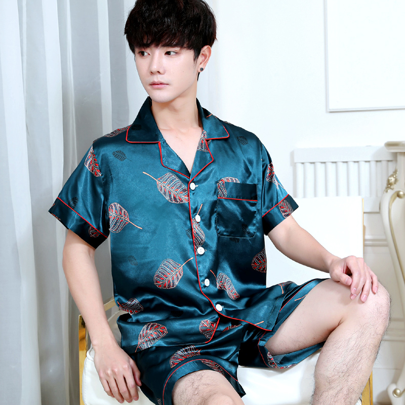 Mens mỏng ngắn tay lụa băng pajama thiết lập kích thước mùa hè tươi đơn giản lụa giản dị về nhà mặc hai mảnh bộ.