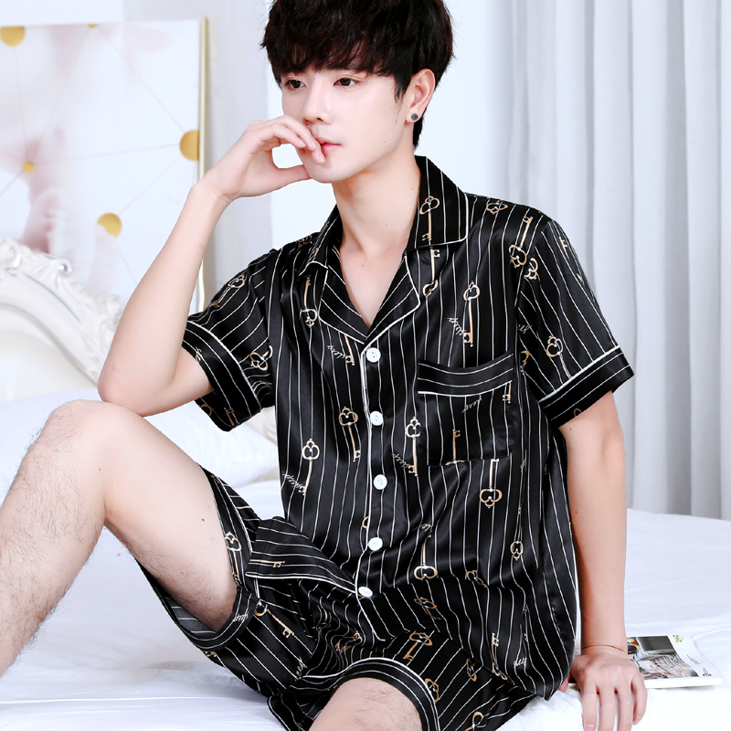 Mens mỏng ngắn tay lụa băng pajama thiết lập kích thước mùa hè tươi đơn giản lụa giản dị về nhà mặc hai mảnh bộ.