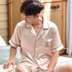 Ice lụa mens mỏng ngắn tay pajama set mùa hè đơn giản tươi lụa nhà quần áo có thể mặc hai mảnh mùa thu. 