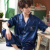 mens lụa ngắn tay pajama set mùa hè mỏng cỡ lớn băng cardigan giản dị loose-fitting mặc nhà hai mảnh bộ. 