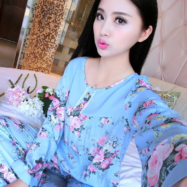 pajamas ແມ່ຍິງ sleeves ຍາວສາມາດ worn ນອກພາກຮຽນ spring ແລະດູໃບໄມ້ລົ່ນຝ້າຍຜ້າໄຫມ summer ແມ່ຍິງຝ້າຍເຮືອນເຄື່ອງນຸ່ງຫົ່ມແບບເກົາຫຼີ pajamas ຊຸດ summer ແມ່ຍິງ