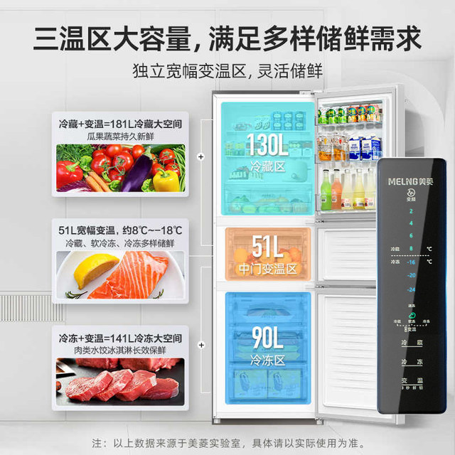 Meiling 271-Liter Three-Door Frost-Free Dual-Inverter Refrigerator with First-Class Energy Efficiency and Energy Saving Bcd-271Wp3Cx