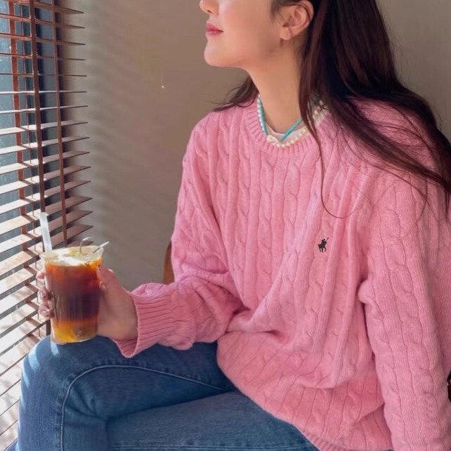 Old Money Style Paul Round Neck Sweater for Women, Polo Knitwear, Casual Winter Warm Classic Pullover Cable Knit Wool Sweater
