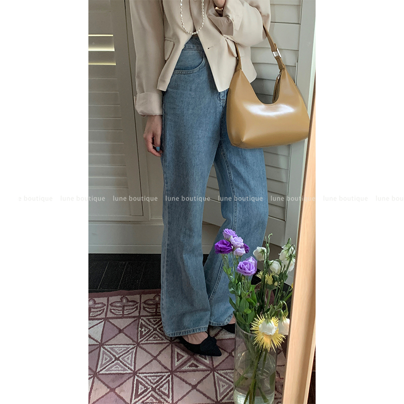 Lune high-waisted jeans women's 2022 new autumn thin section is thin and wide-legged micro-cut chic design pants