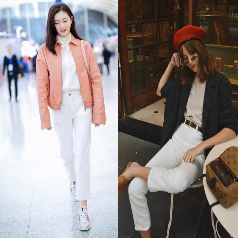 Frame Denim 26Th Anniversary New Model Jiang Shuying Celebrity Style High-Waisted Pure White Cropped Straight-Leg Jeans