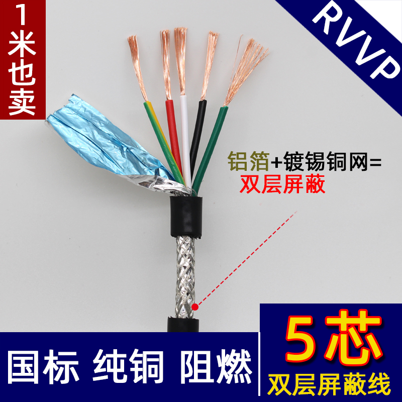 Five-Core Rvvp 5-Core*0.15 0.2 0.3 0.5 0.75 Square Shielded Wire Signal Wire Sheathed Wire Pure Copper