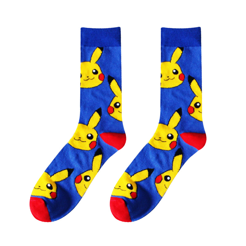 Phim hoạt hình châu Âu và Mỹ elf mùa thu và mùa đông trong vớ ống Pikachu cotton dễ thương dày một nửa vớ thể thao tất nam hàng hiệu