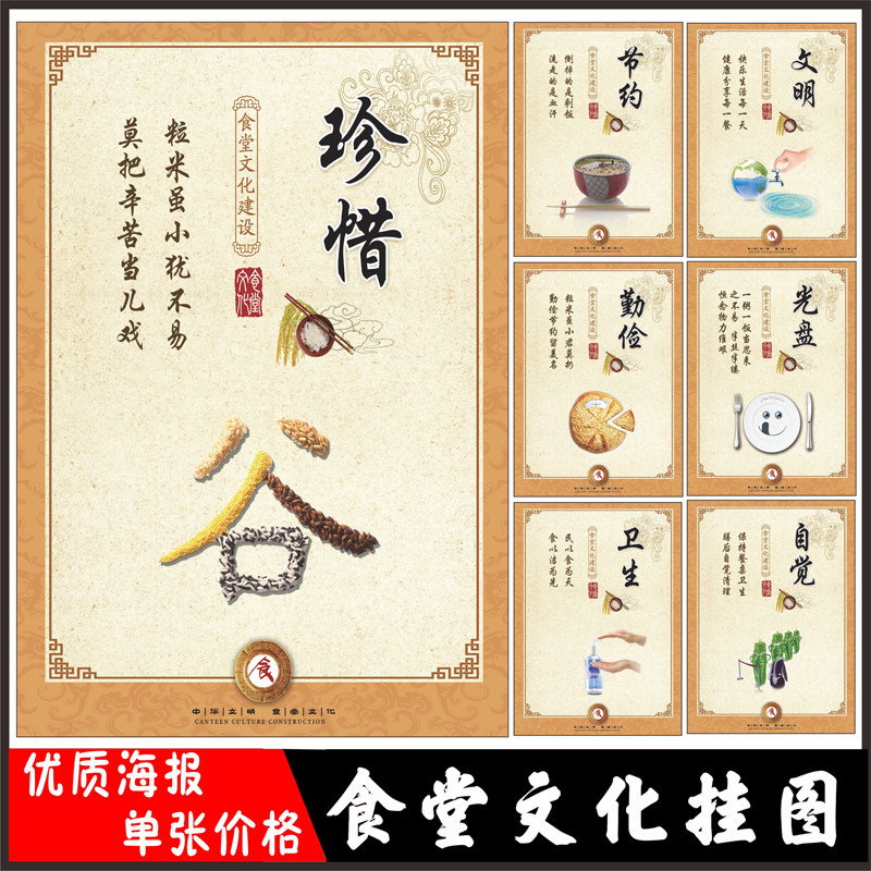 Canteen cultural slogans CD-ROM action poster restaurant cherish food saving wall chart wall stickers hanging pictures