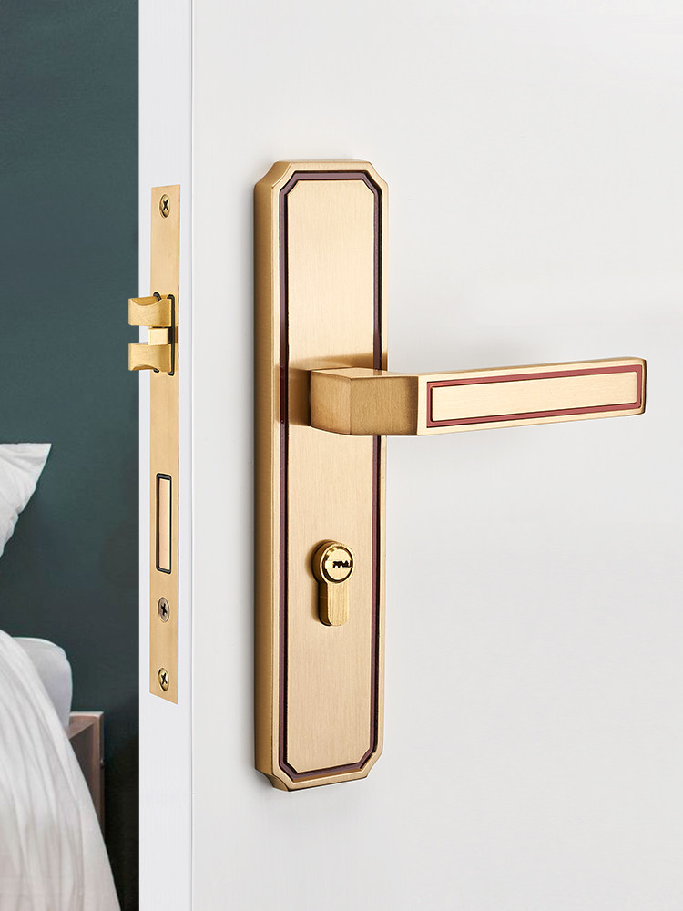 Pure copper door lock in room bedroom home with solid wood door lock new Chinese common type of all-copper silent antique room lock