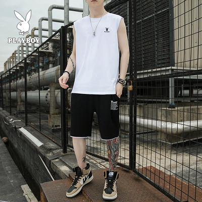 花花公子背心舒适清凉套装男士无袖T恤短裤夏青年套装