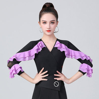 Dambao Roo High-end Latin Dance Outfit 2021 New Fashion National Mark Dance Blouse Women's Lotus Leaf Side Dancing Clothes