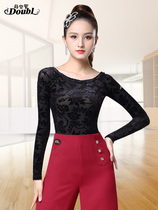 Dambao Rollo Ding Dance Costumes Black Long Sleeves Dancing Wear Morden Dance blouses Spring and Autumn Ballroom Dancing Costume Square Dance