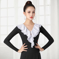 Dambao Roo High-end Latin Dance Blouses Womens New Autumn Winter Front Chest Lotus Leaf Conjoined With Chest Cushion National Mark Dance Practice