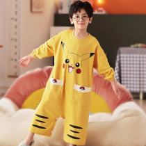 Childrens jumpsuit boys long sleeve pajamas cartoon cute cotton spring and autumn big boy baby home clothes
