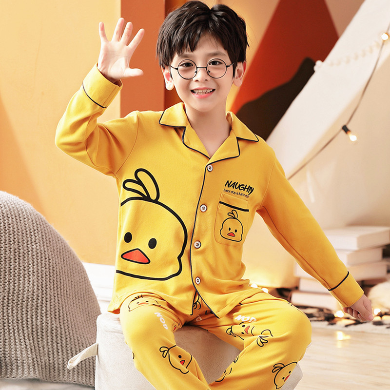 Boys long-sleeved home clothes cotton autumn clothes sanitary pants cotton spring and autumn cardigan suit autumn little boy children's pajamas