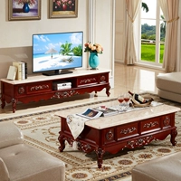 Châu Âu rắn gỗ cẩm thạch bàn cà phê TV kết hợp tủ gỗ sồi chạm khắc căn hộ nhỏ phòng khách đồ nội thất - Bàn trà ban sofa