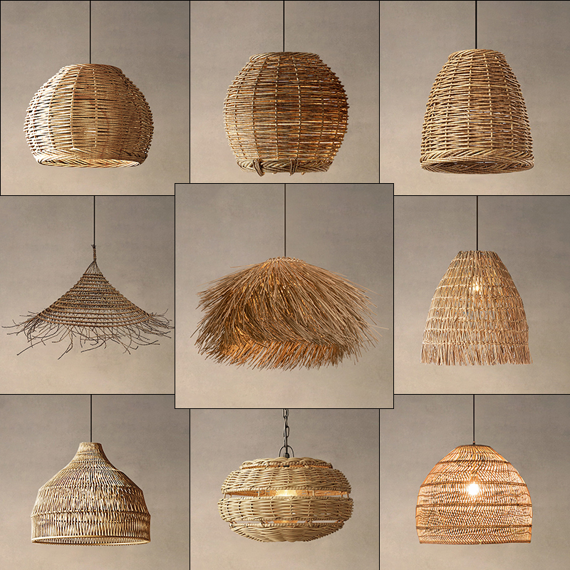 Wabi-Sabi Style Dining Chandelier, Chinese-Style Living Room, Dining Room, Tea Room, Zen Lamp, Guesthouse, Study, Bedside, Japanese-Style Rattan Chandelier