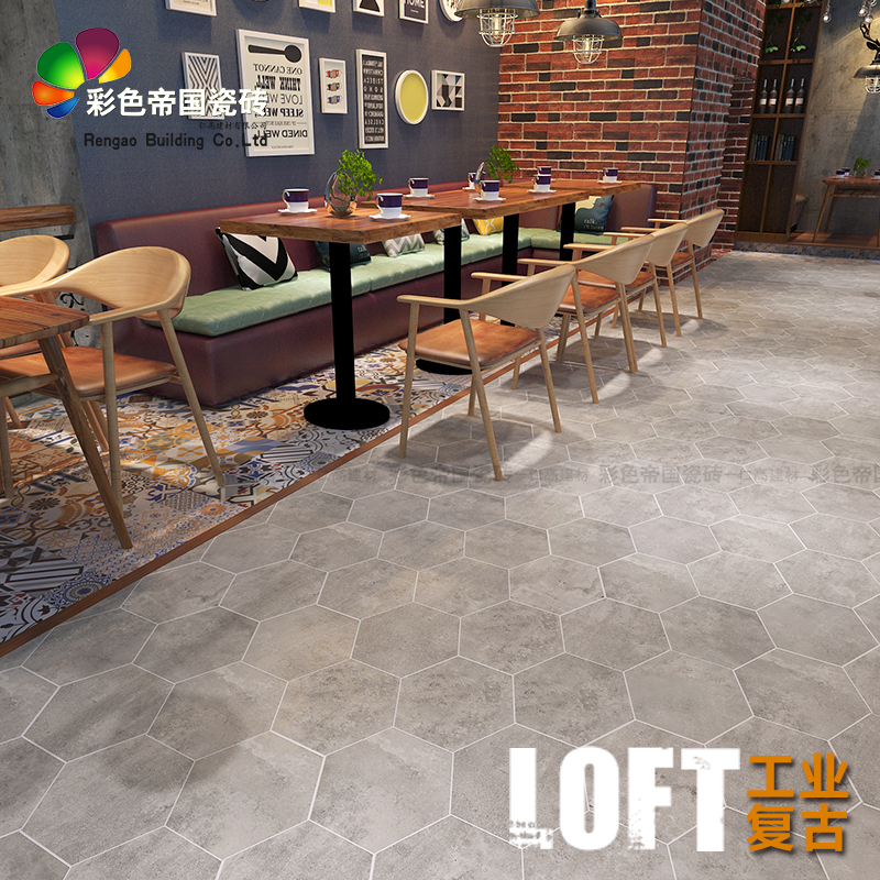 Water Clay Grey Hexagon Brick Flower Brick Retro Hexagon Industrial Ash Bar Net Cafe Floor Tiles Kitchen tile Tile Wall Brick