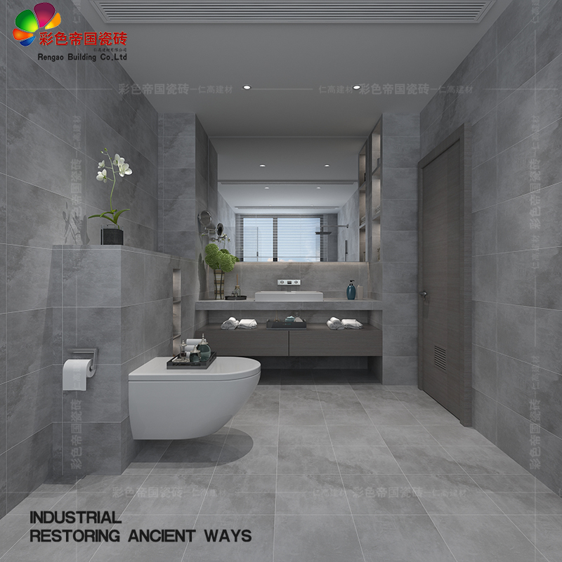Cement brick Powder room kitchen toilet bathroom 300 wall tiles 600 earth tiles Living room Nordic industrial gray tiles