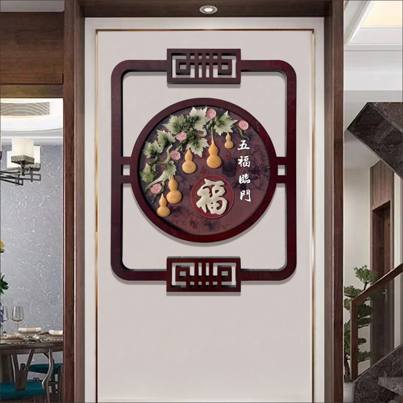 Living room decorated with sofa background wall relief painting new Chinese entry to the hallway of the sea-room painting resin imitation jade sculpture