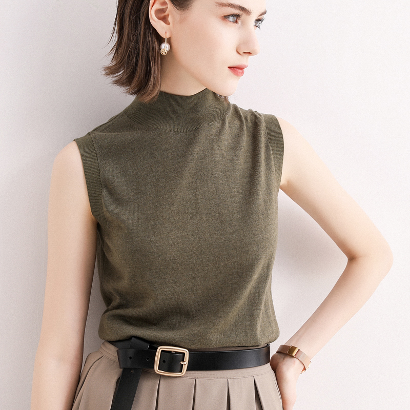 Sleeveless Knitted Vest for Women, Summer Thin Half-High Collar Fine Wool Sweater, Versatile and Trendy for Layering Sleeveless Knitted Vest for Women, Summer Thin Half-High Collar Fine Wool Sweater, Versatile and Trendy for Layering