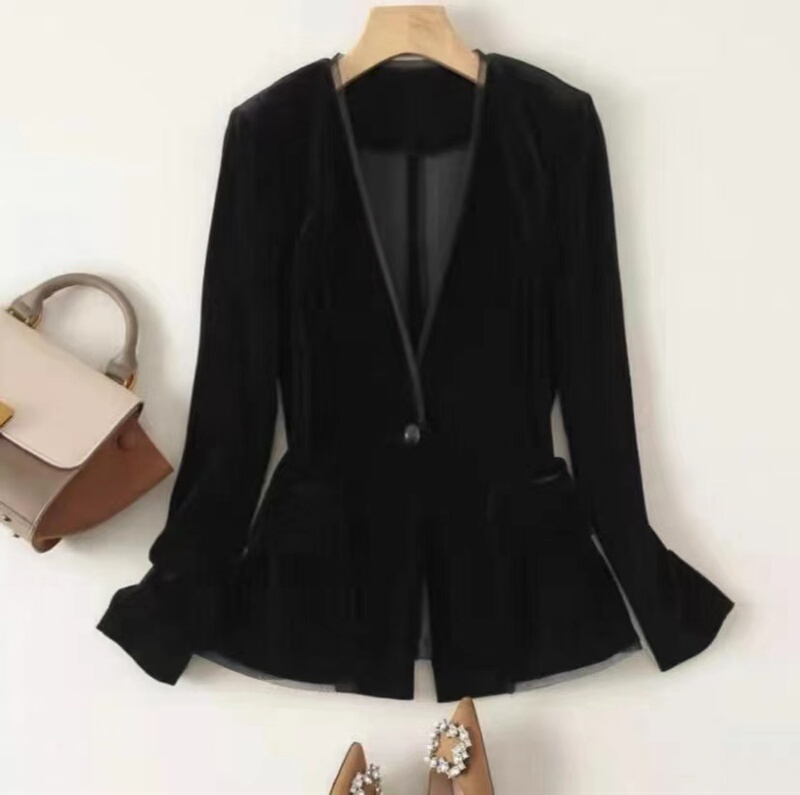 Versatile and Elegant Velvet Blazer for Women, Korean Style, British Style, 2022 Spring and Autumn Velvet Top Cardigan Versatile and Elegant Velvet Blazer for Women, Korean Style, British Style, 2022 Spring and Autumn Velvet Top Cardigan