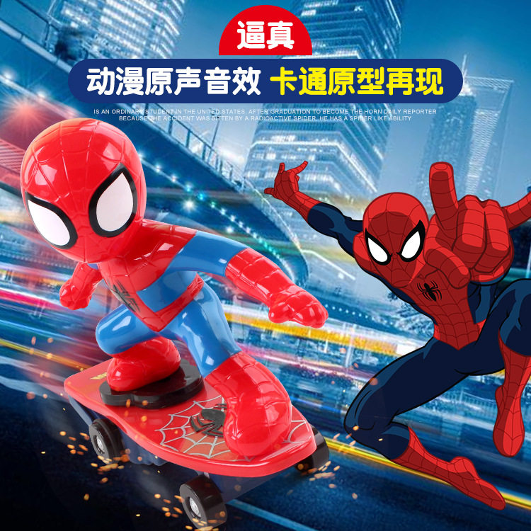 Spider-man remote control car tumbling stunt scooter tremble sound same social child electric boy toy gift