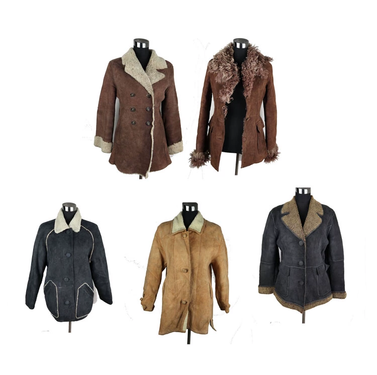 Áo khoác lông cừu nữ đã qua sử dụng, áo khoác lông cừu dài giữa, áo khoác da cừu, áo khoác da dày mùa đông - Quần áo da