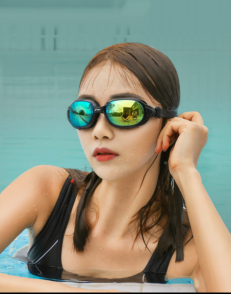 Kính cận thị Li Ning chống nước chống sương mù và chống tia cực tím hộp lớn nam và nữ dành cho người lớn kính râm HD chuyên nghiệp kính bơi che mũi