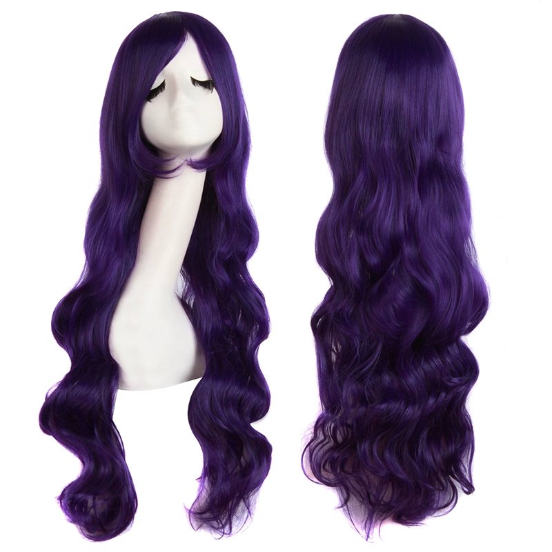 Tóc xoăn dài cosplay tóc giả xiên bangs 80cm nhiều màu chung anime phổ quát nhiều màu nhiệt độ cao lụa cos tóc giả - Cosplay