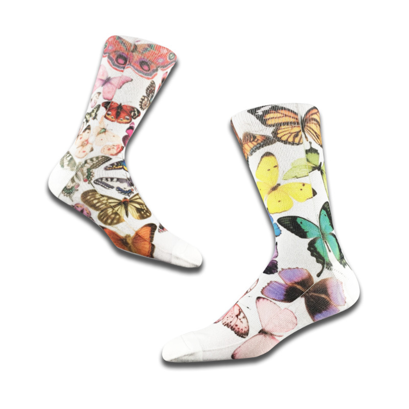 New Personalized Floral Butterfly Breathable Sweat-Absorbent Printed Socks for Men and Women, Mid-Calf Fashion Trendy Accessories, Matching Socks