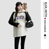 日本ELSA KEITH孕妇装新款T恤设计感上衣撞色拼接宽松减龄打底衫